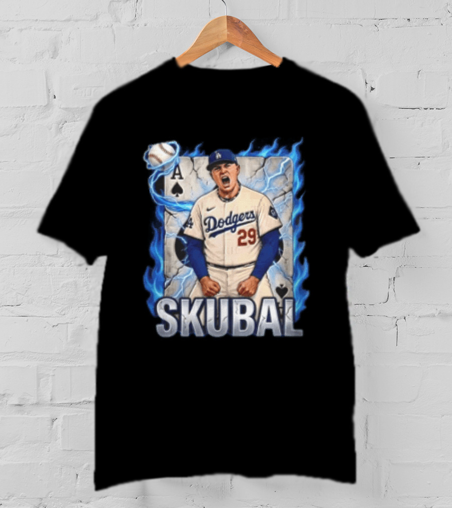 Los Angeles Dodgers Skubal Ace Card Blue Flames Baseball Player 29 T-Shirt