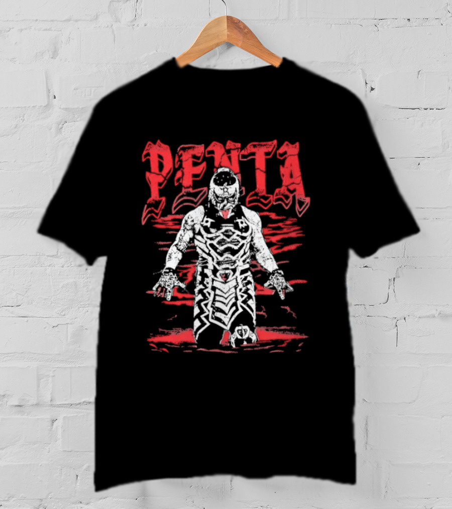 Penta El Zero Miedo Masked Luchador Red Text Wrestling T-Shirt