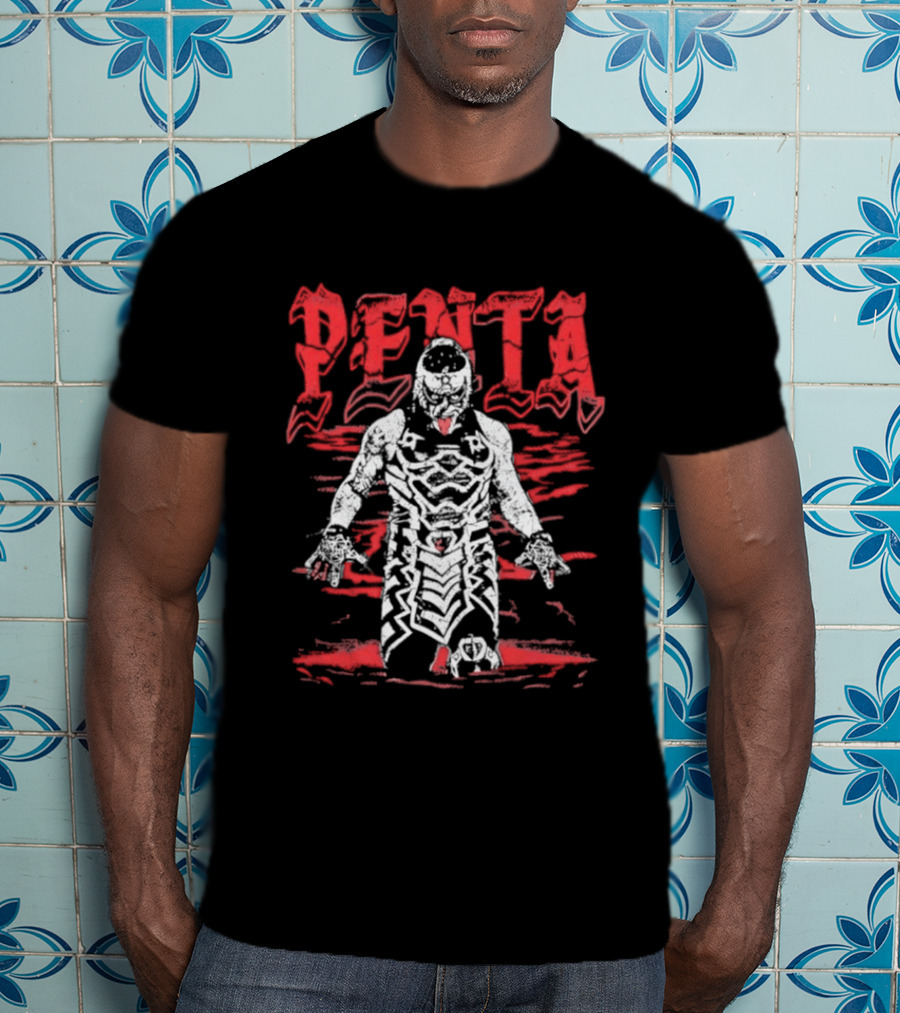 Penta El Zero Miedo Masked Luchador Red Text Wrestling T-Shirt