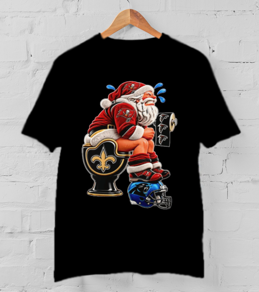 Santa Claus NFL Teams Buccaneers Falcons Saints Panthers Humorous Clash T-Shirt
