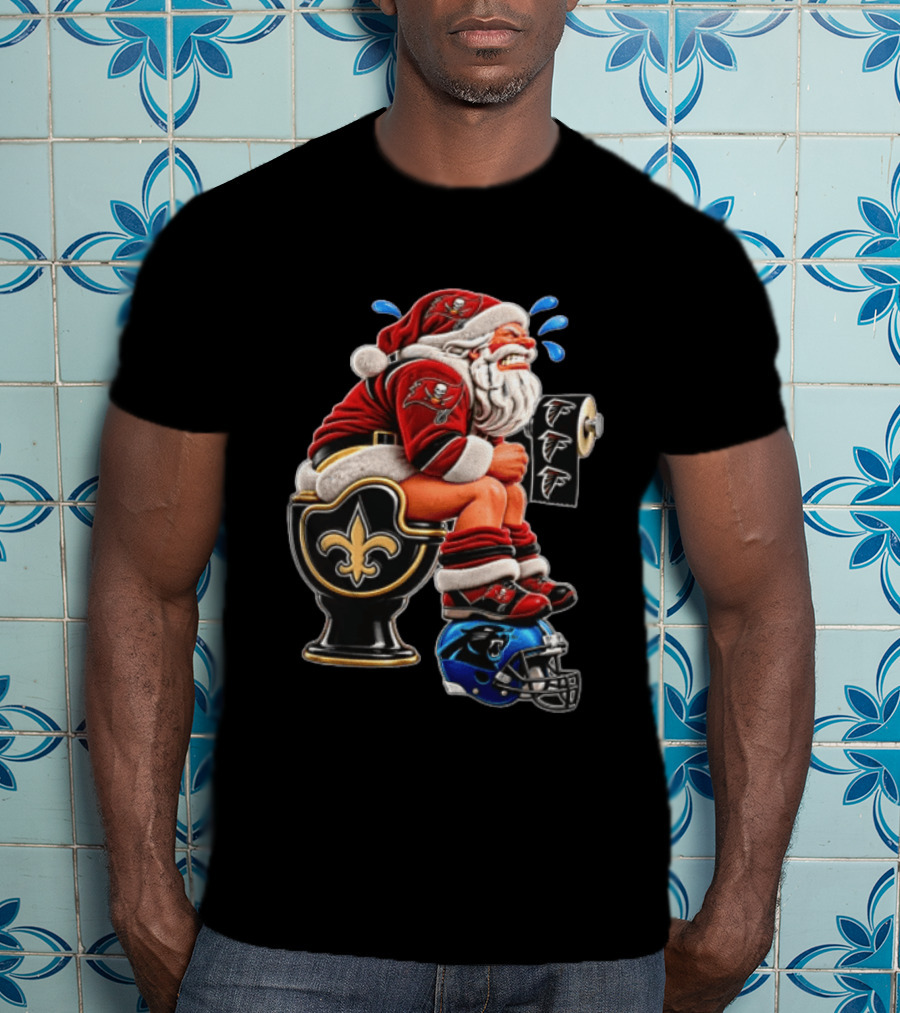 Santa Claus NFL Teams Buccaneers Falcons Saints Panthers Humorous Clash T-Shirt