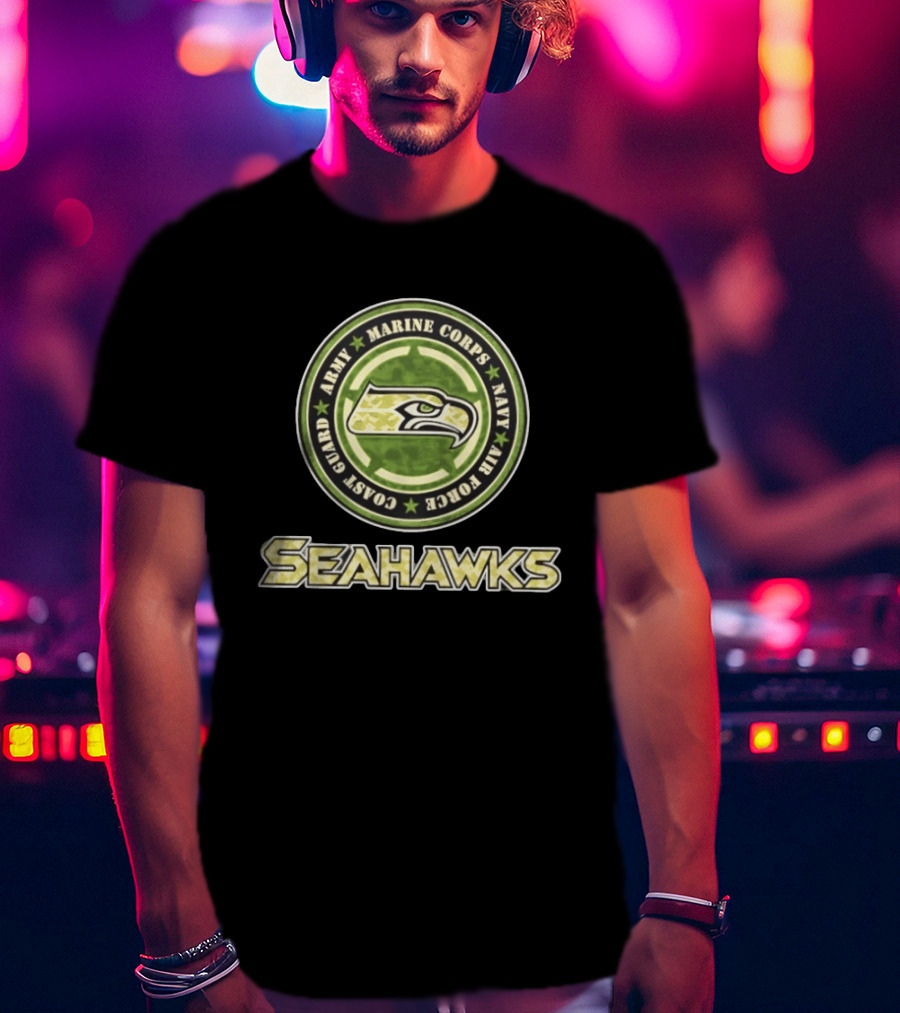 Seattle Seahawks Military Tribute Army Marine Corps Navy Air Force Coast Guard T-Shirt