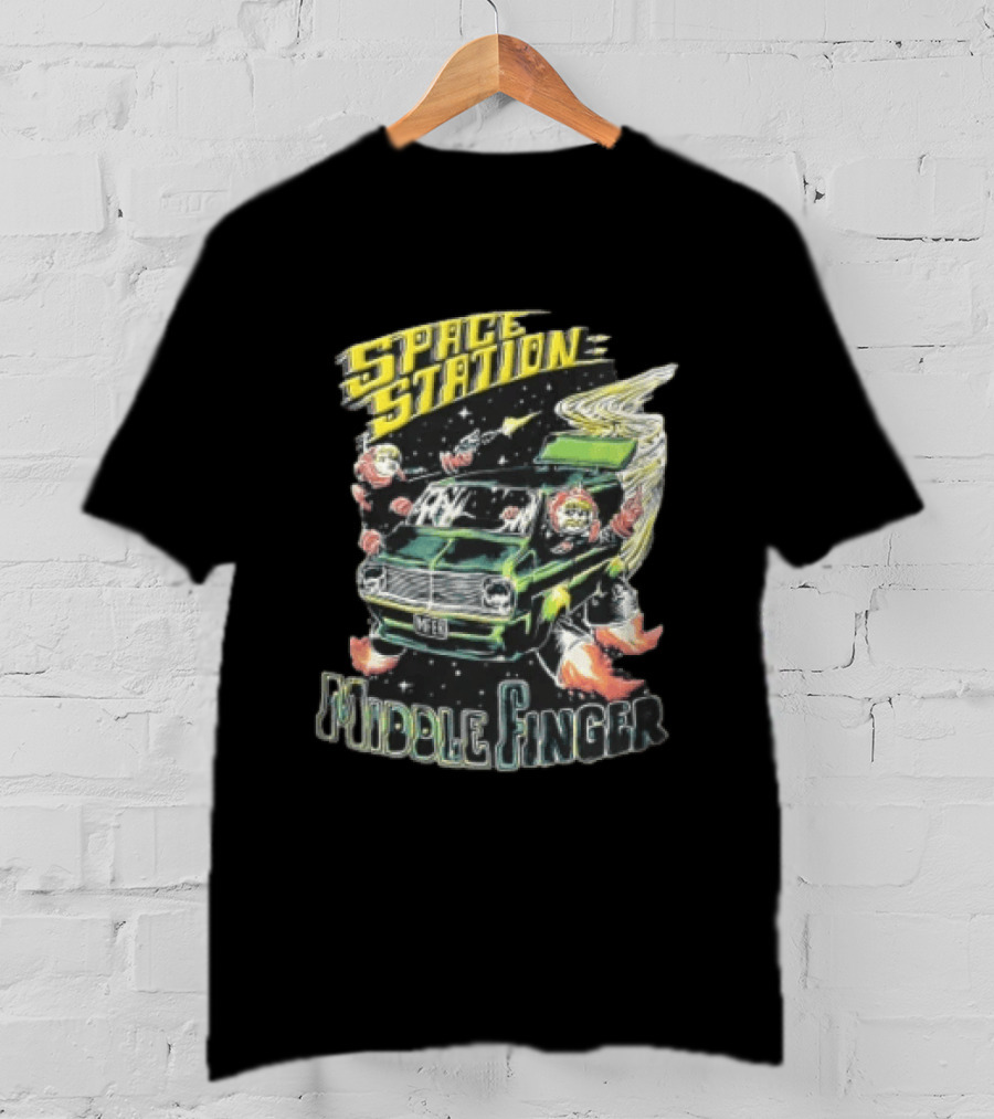 Space Station Middle Finger Astronauts Flying Green Van T-Shirt