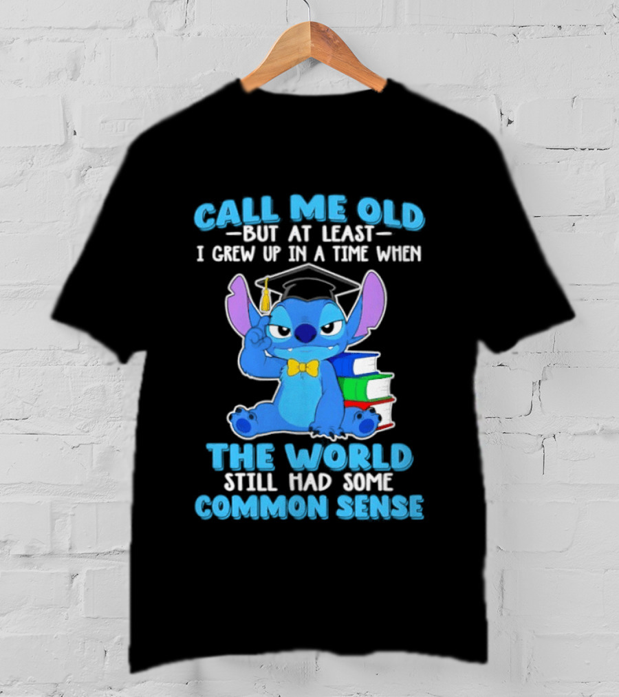 Call Me Old But At Least I Grew Up In A Time When The World Still Had Some Common Sense Stitch With Books And Bowtie T-Shirt