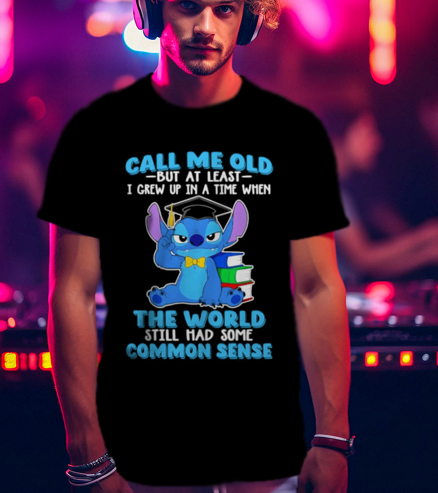 Call Me Old But At Least I Grew Up In A Time When The World Still Had Some Common Sense Stitch With Books And Bowtie T-Shirt