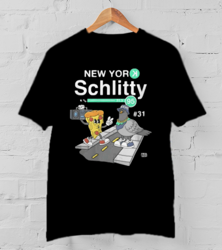 New York Schlitty Pizza Slice Pigeon Boombox Street 831 31395 T-Shirt