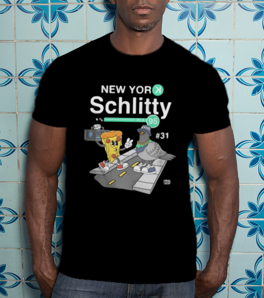 New York Schlitty Pizza Slice Pigeon Boombox Street 831 31395 T-Shirt