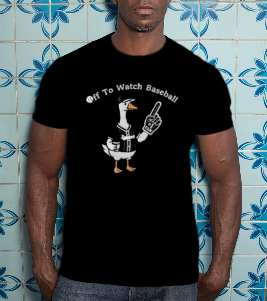 Off To Baseball Goose Wearing Baseball Uniform Pointing T-Shirt