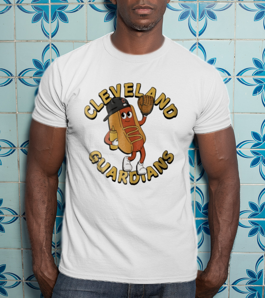 Cleveland Guardians Hot Dog Baseball Mascot Mustard Glove T-Shirt