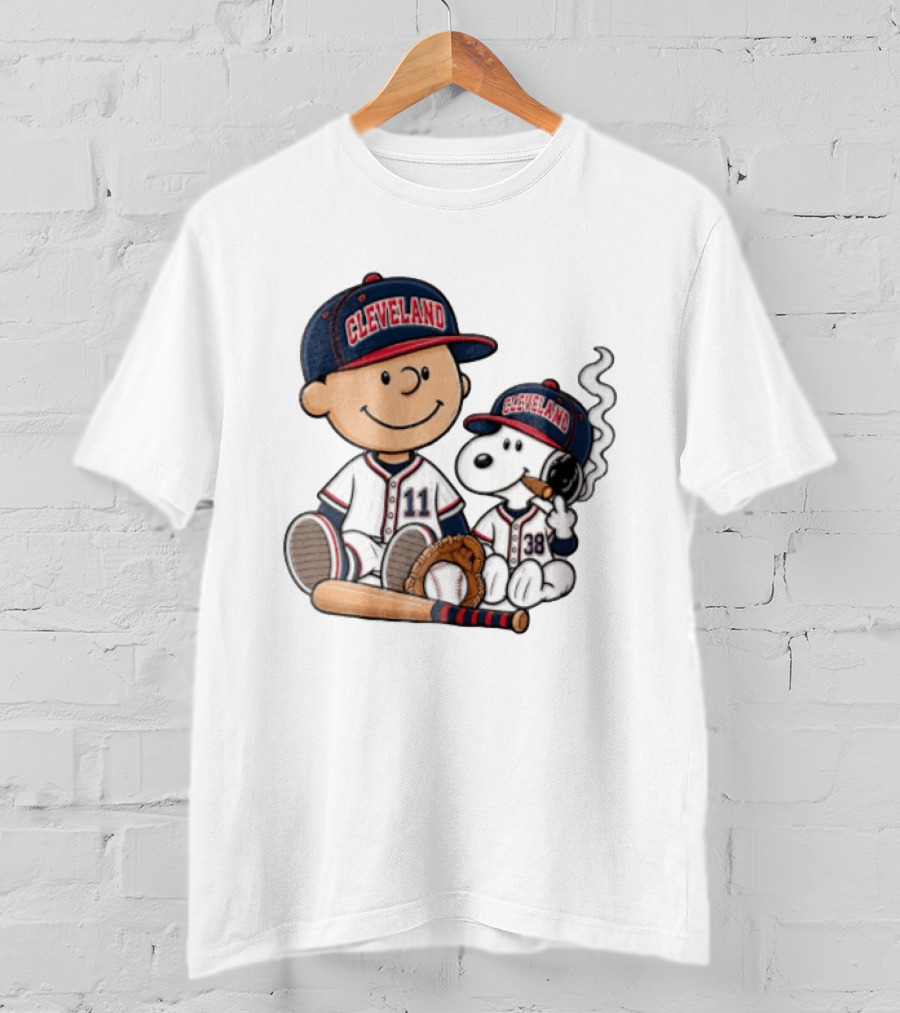 Cleveland Baseball Cartoon Boy And Dog In Uniforms T-Shirt