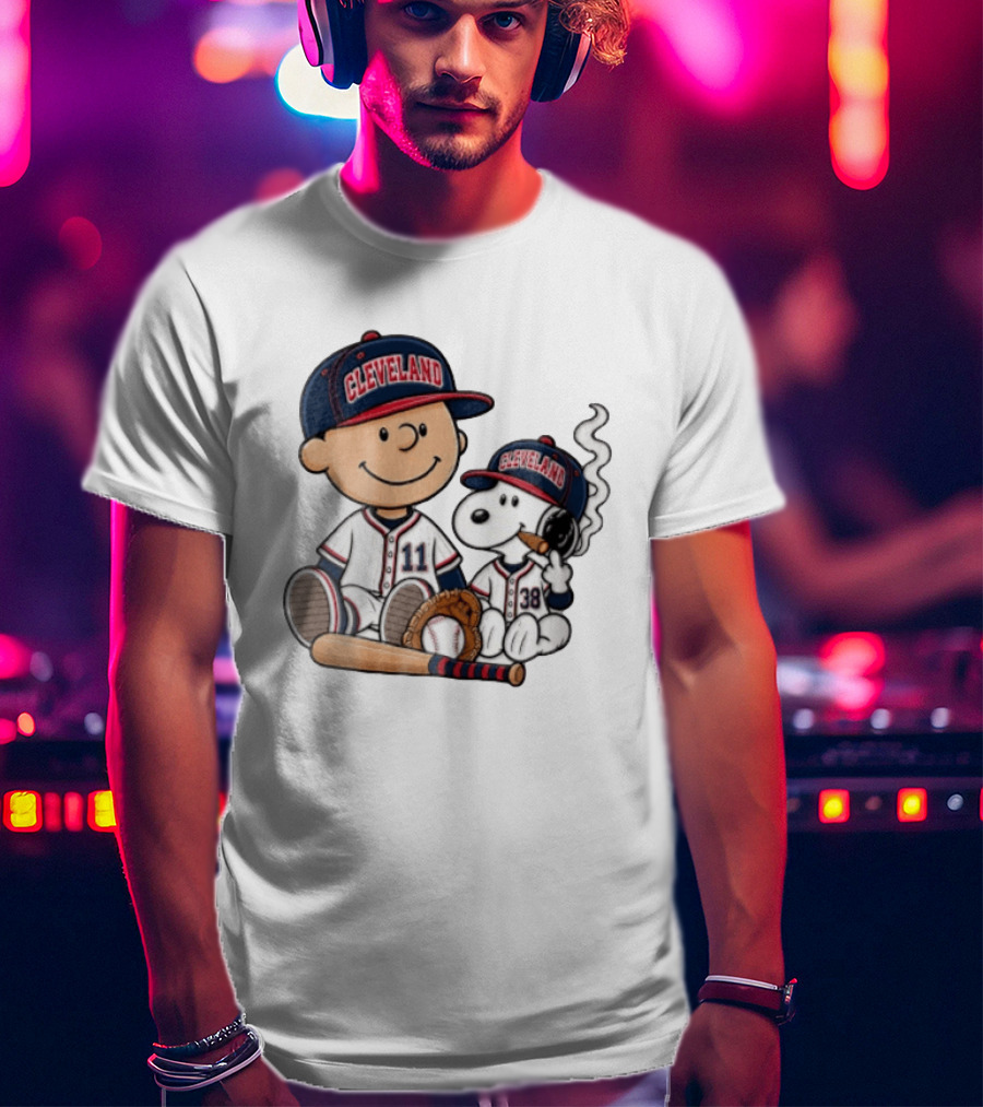 Cleveland Baseball Cartoon Boy And Dog In Uniforms T-Shirt