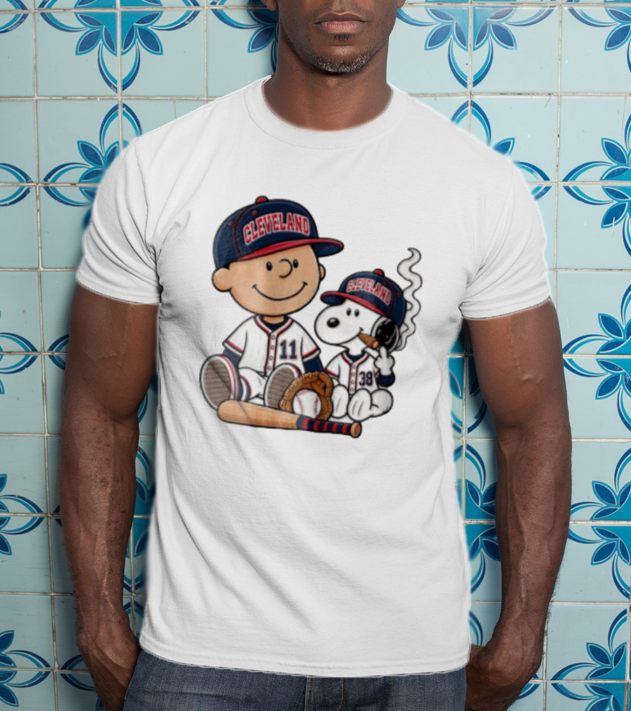 Cleveland Baseball Cartoon Boy And Dog In Uniforms T-Shirt