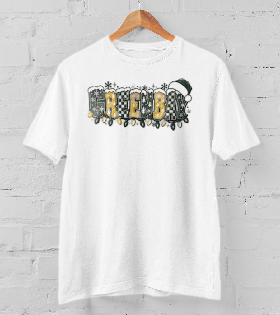 Green Bay Packers Santa Hat Snow Lights Christmas T-Shirt