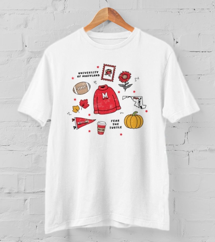 University Of Maryland Fear The Turtle Fall Sweater Football Pumpkin Map Floral Leaves T-Shirt