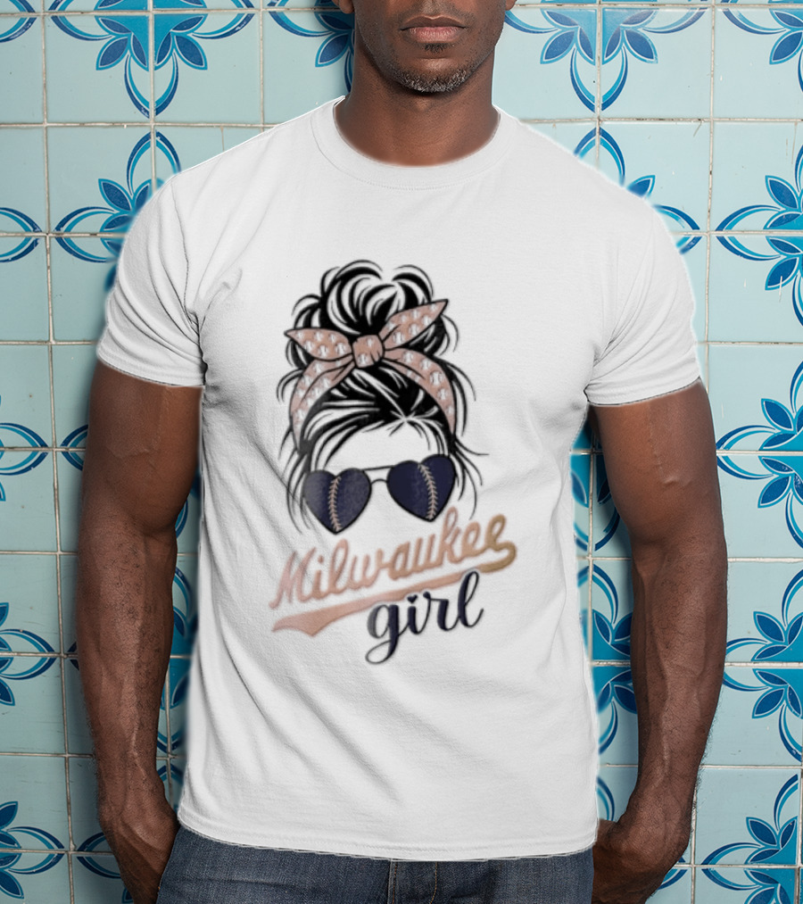 Milwaukee Girl Messy Bun Baseball Headband Sunglasses T-Shirt