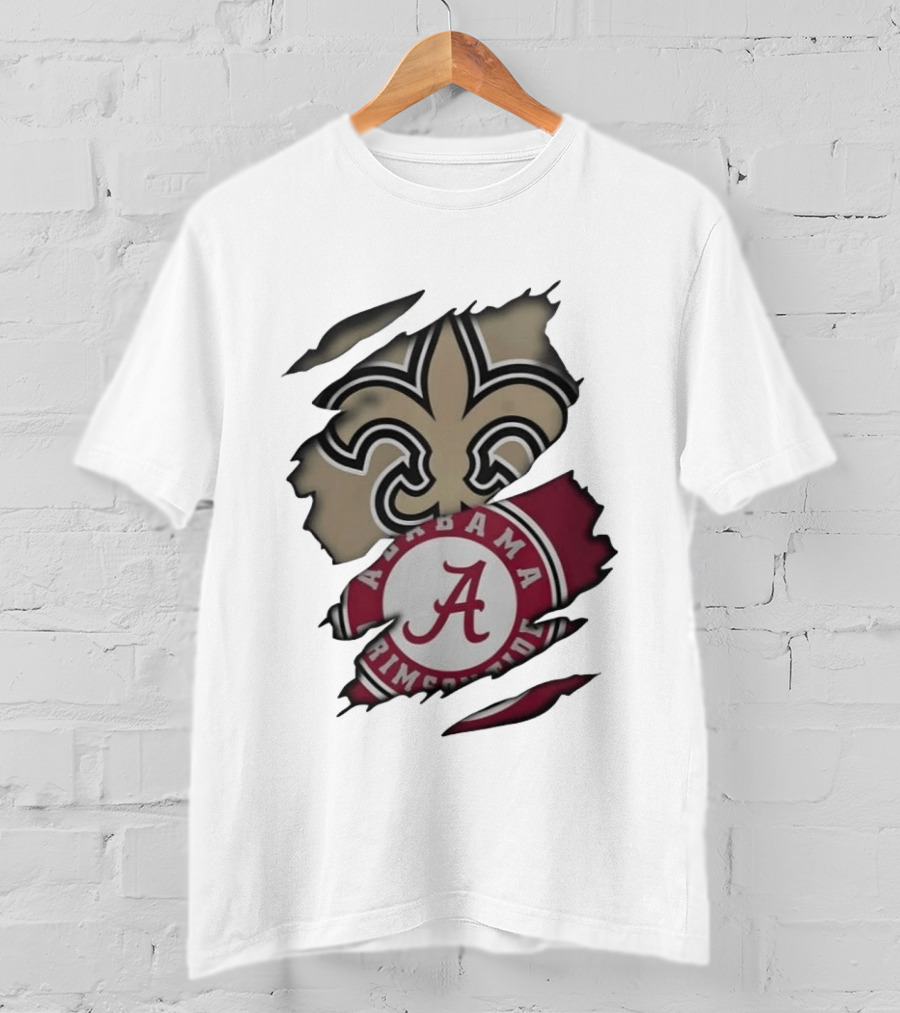 New Orleans Saints Alabama Crimson Tide Fleur De Lis Ripped T-Shirt