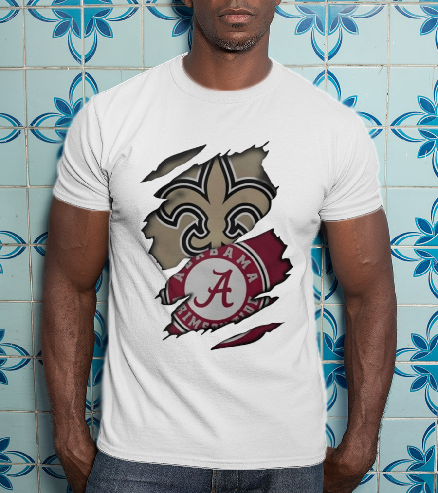 New Orleans Saints Alabama Crimson Tide Fleur De Lis Ripped T-Shirt