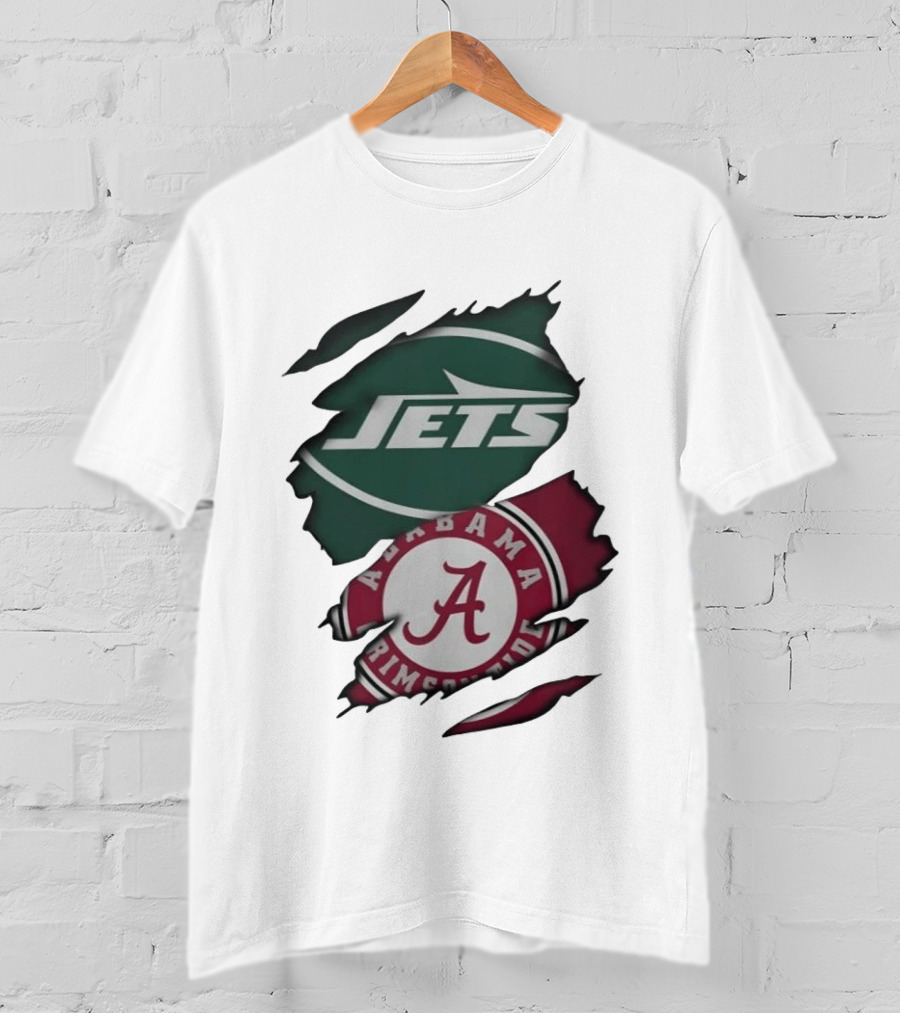 New York Jets Alabama Crimson Tide Ripped Fan Gear T-Shirt