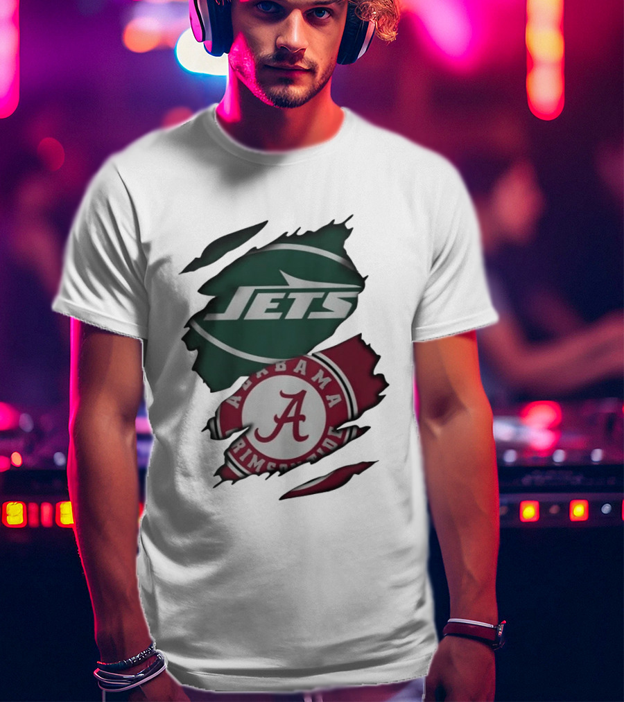 New York Jets Alabama Crimson Tide Ripped Fan Gear T-Shirt