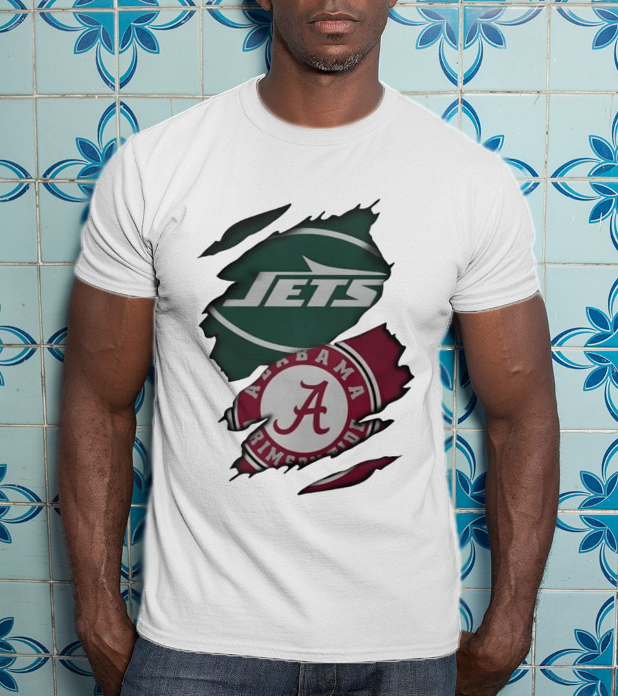 New York Jets Alabama Crimson Tide Ripped Fan Gear T-Shirt