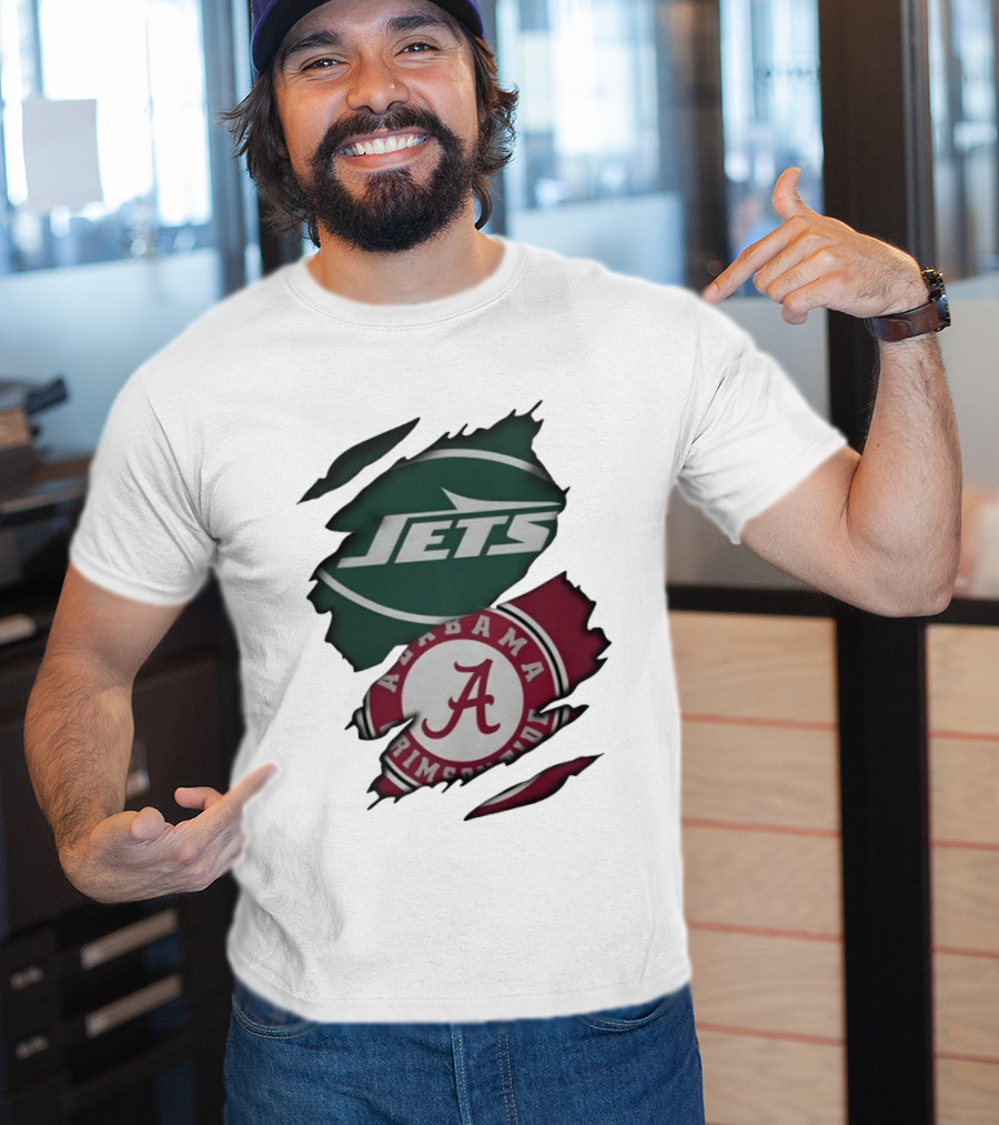 New York Jets Alabama Crimson Tide Ripped Fan Gear T-Shirt