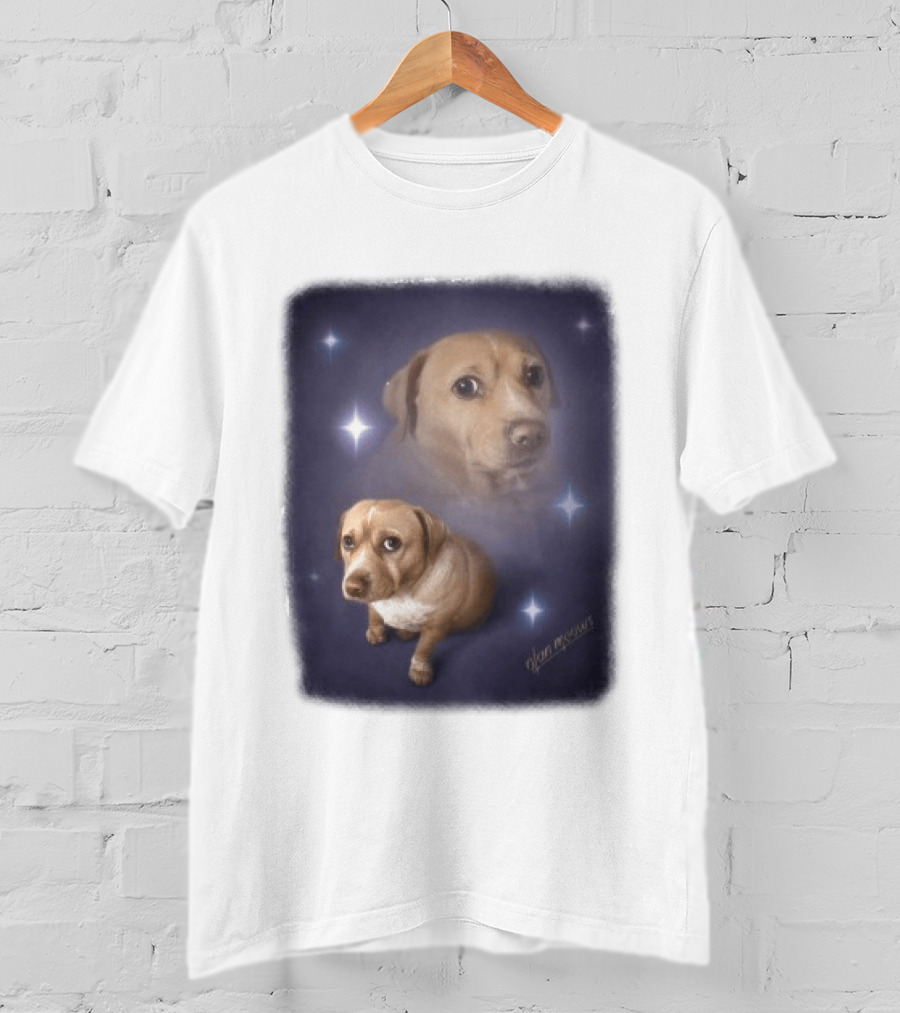 Olanmeows Cashew Sparkle Puppy And Cosmic Stars T-Shirt
