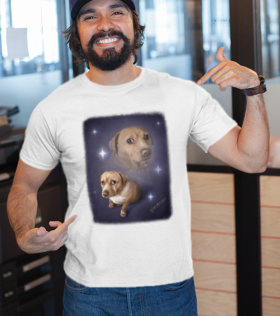 Olanmeows Cashew Sparkle Puppy And Cosmic Stars T-Shirt