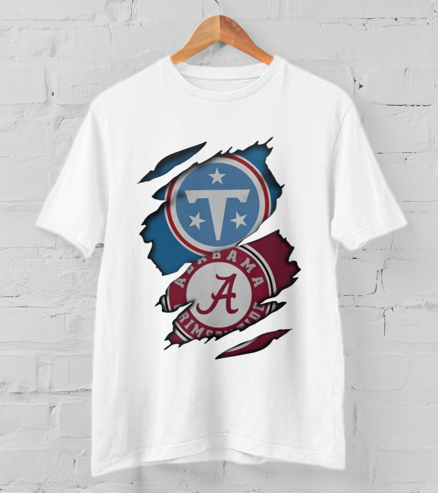 Tennessee Titans Alabama Crimson Tide Ripped Fabric Sports Fan Gear T-Shirt