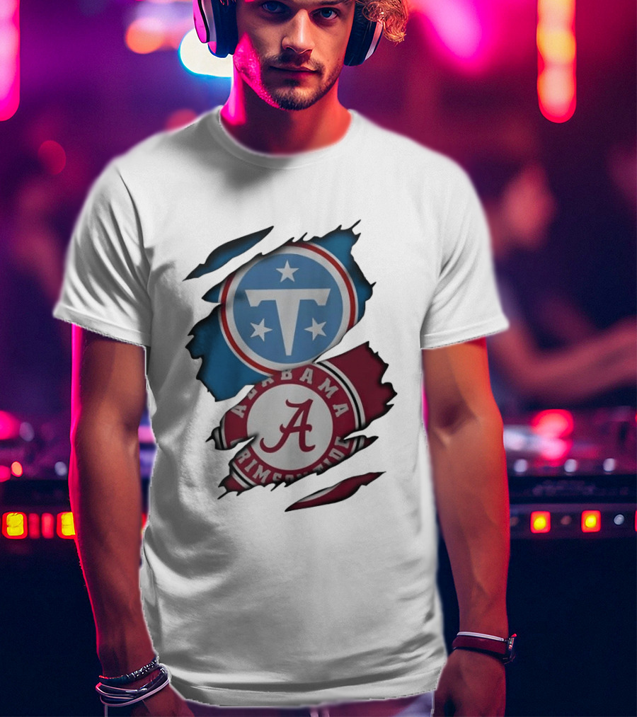 Tennessee Titans Alabama Crimson Tide Ripped Fabric Sports Fan Gear T-Shirt