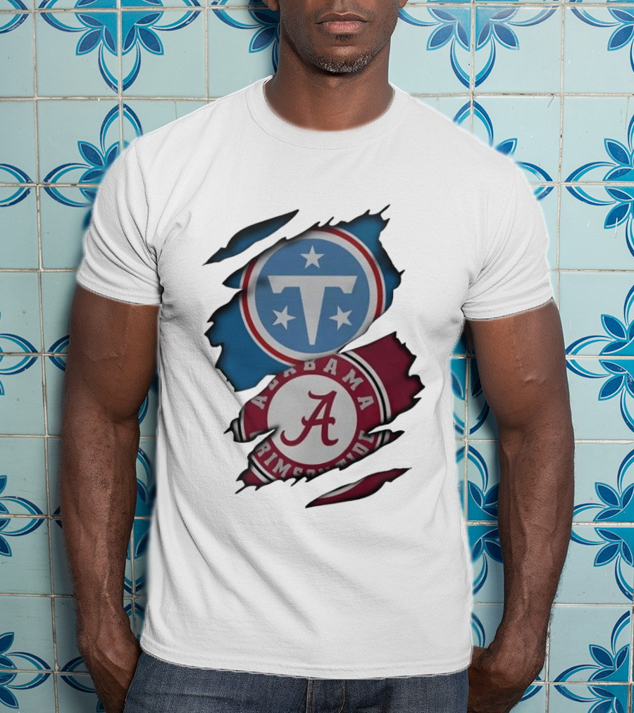 Tennessee Titans Alabama Crimson Tide Ripped Fabric Sports Fan Gear T-Shirt