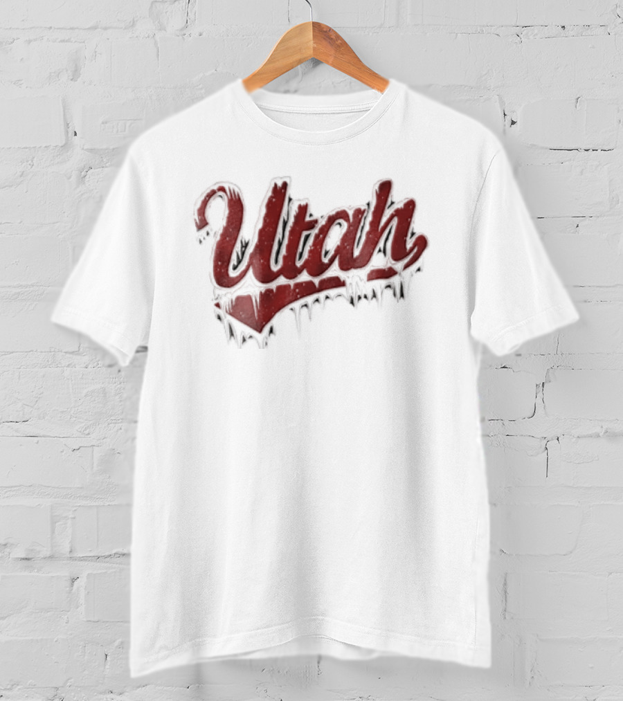 Utah Icy Snow Icicles Script Retro Style Dripping Lettering T-Shirt
