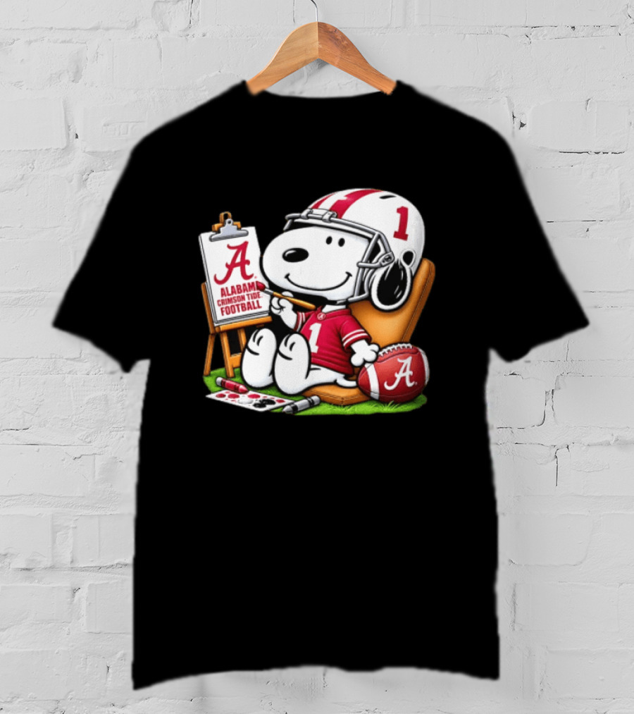 Alabama Crimson Tide Football Snoopy Painting Easel Brush Helmet Number One T-Shirt