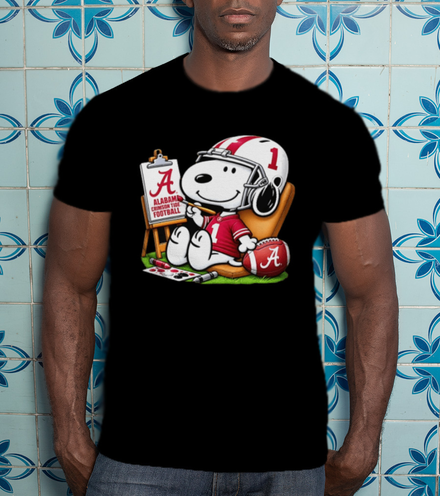 Alabama Crimson Tide Football Snoopy Painting Easel Brush Helmet Number One T-Shirt