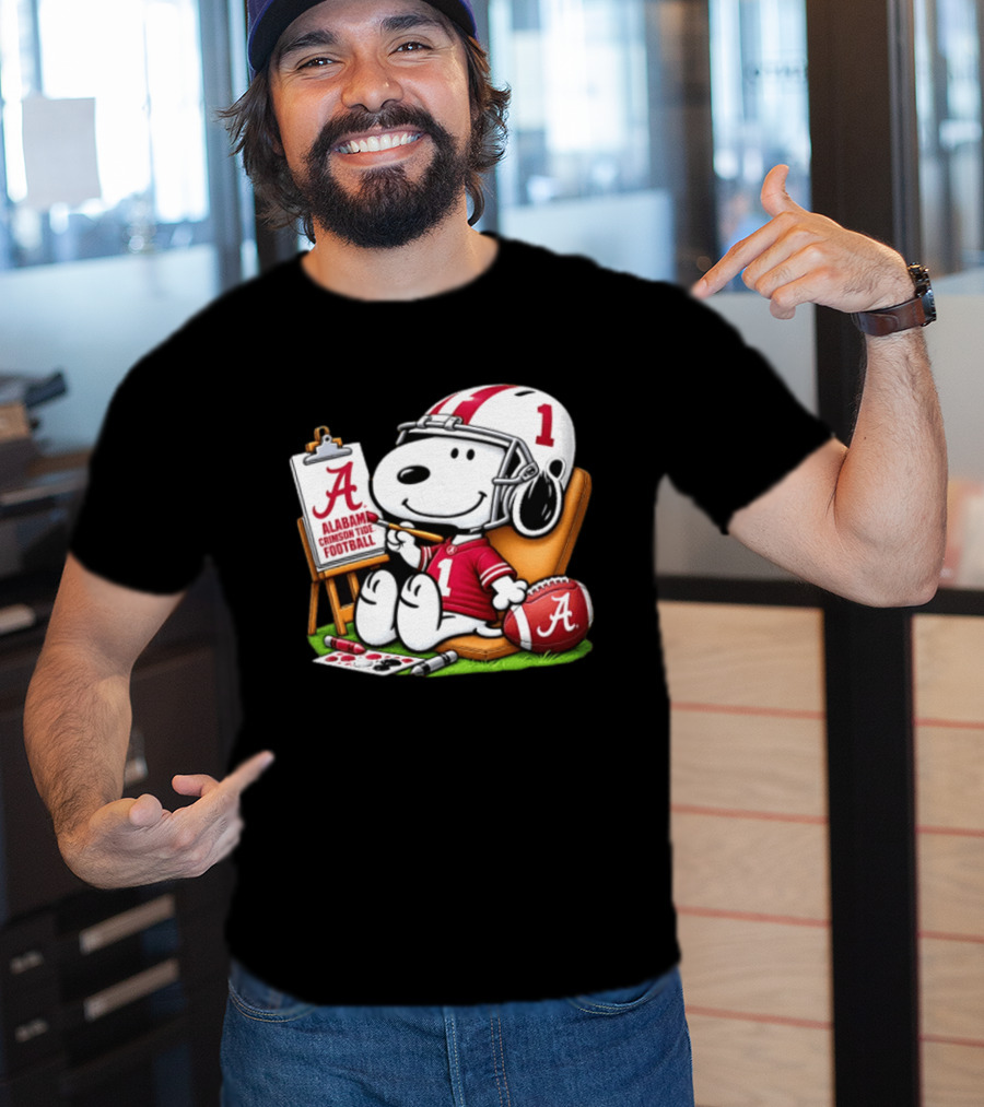 Alabama Crimson Tide Football Snoopy Painting Easel Brush Helmet Number One T-Shirt