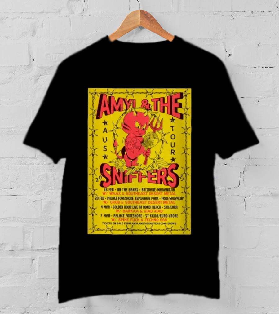 Amyl And The Sniffers Australian Tour 2024 Devil Brisbane Perth Sydney Punk Rock Band Dates T-Shirt
