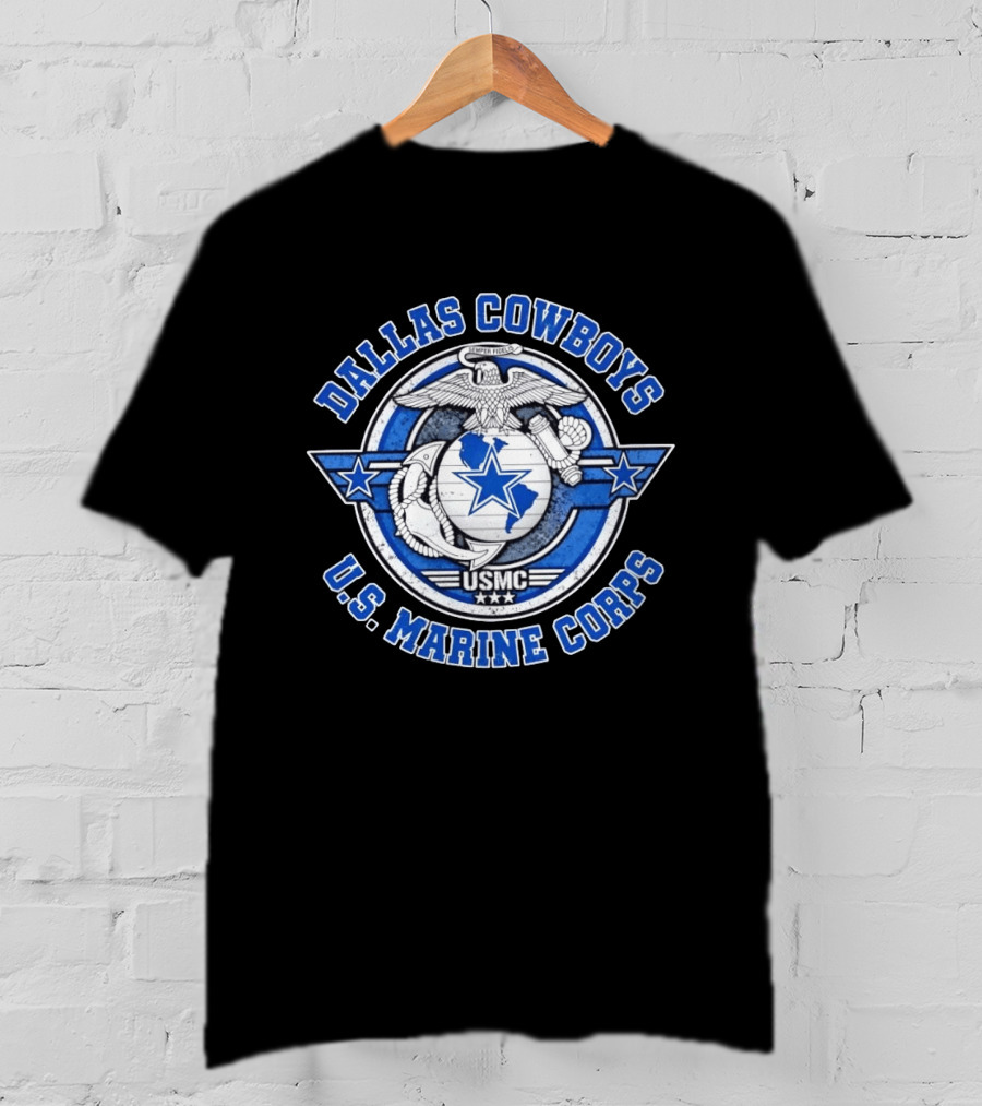 Dallas Cowboys US Marine Corps Semper Fidelis USMC Logo Football Team And Military T-Shirt