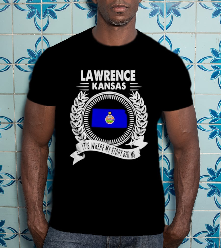 Lawrence Kansas City Flag Emblem Where My Story Begins T-Shirt