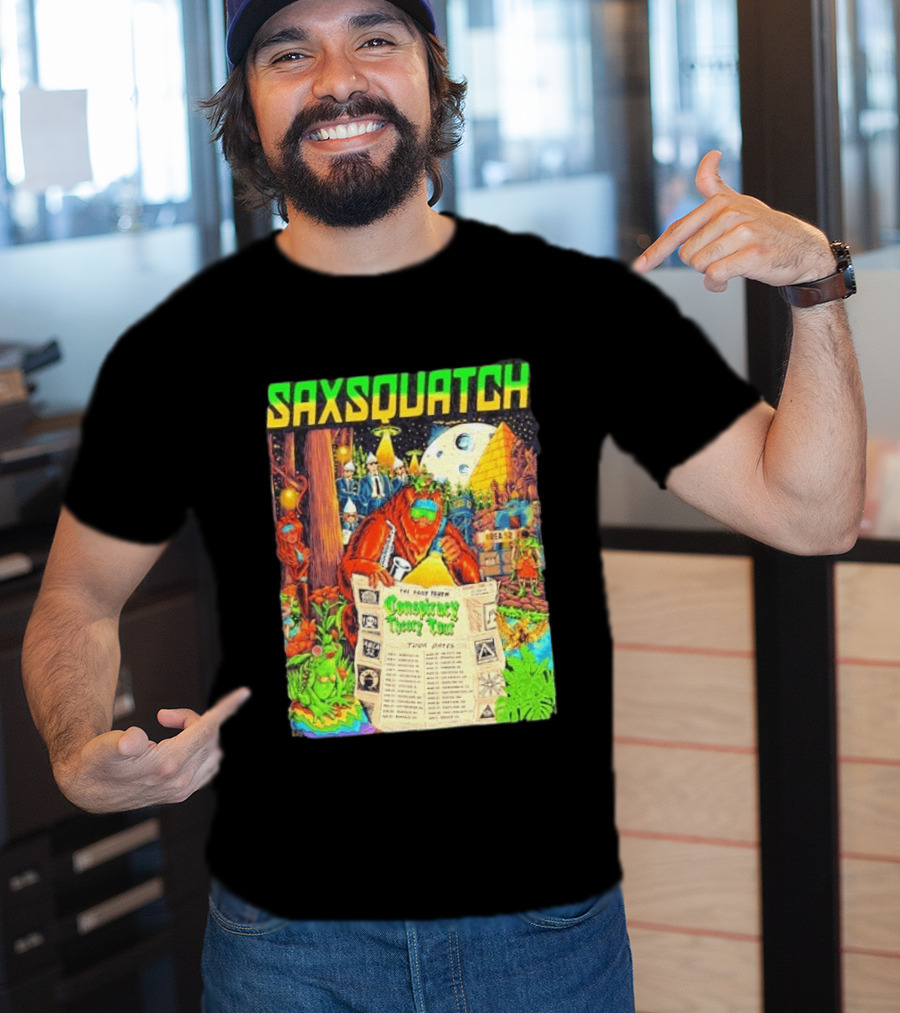 Saxsquatch The Past Truth Conspiracy Theory Tour 2026 Area 52 Moon Pyramid Tour Dates T-Shirt