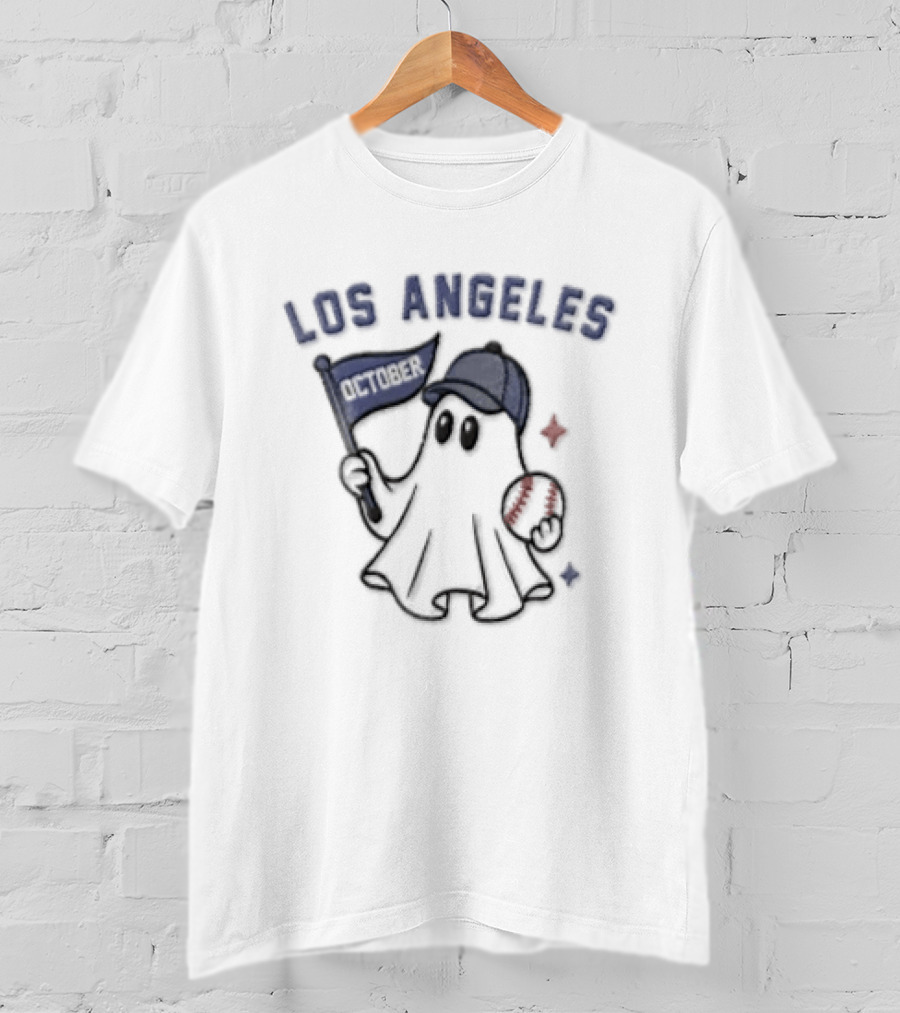 Los Angeles Dodgers Ghost With Flag And Baseball Cap T-Shirt