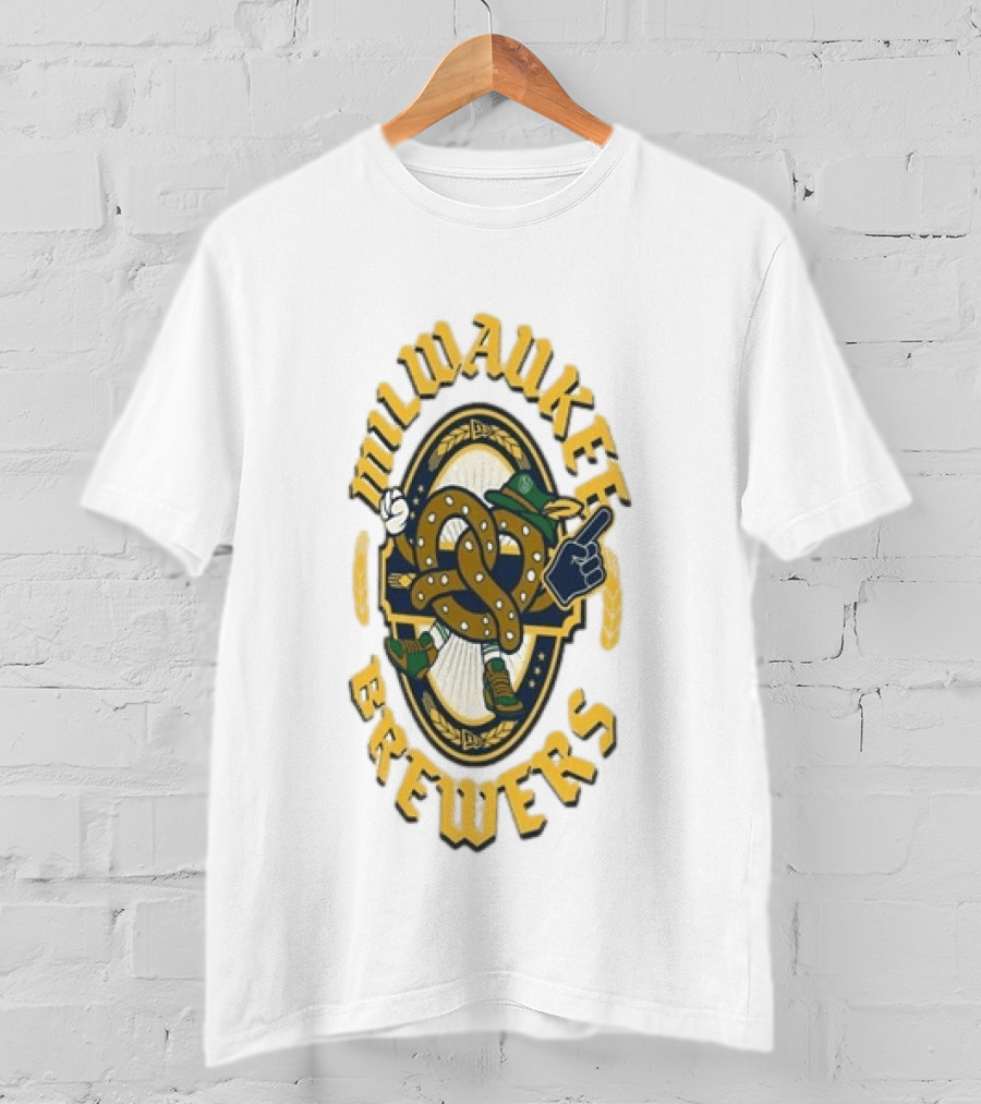 Milwaukee Brewers Oktoberfest Pretzel Character Baseball T-Shirt