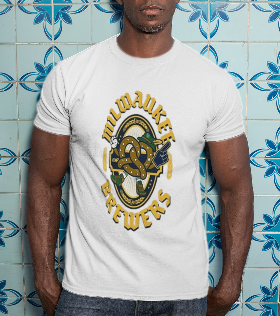 Milwaukee Brewers Oktoberfest Pretzel Character Baseball T-Shirt