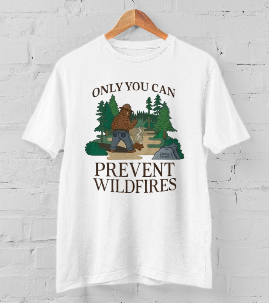 Smokey Bear Only You Can Prevent Wildfires Scenic Forest Scene T-Shirt