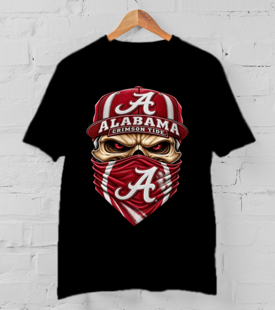 Alabama Crimson Tide Skull With Cap And Bandana Red Eyes T-Shirt