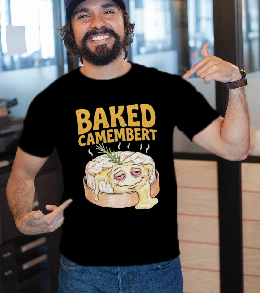 Baked Camembert Cheese Food Funny Illustration With Melted Face T-Shirt