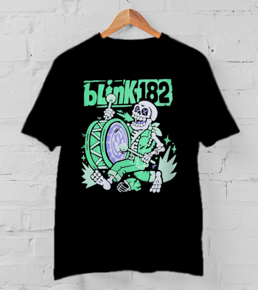 Blink 182 Skeleton Drum Art With Playful Percussion T-Shirt
