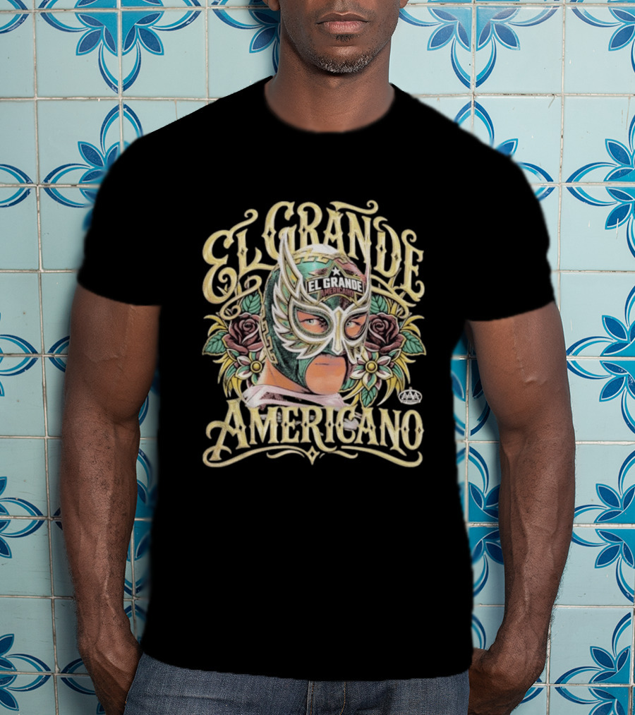 El Grande Americano Lucha Libre AAA Masked Wrestler Roses T-Shirt