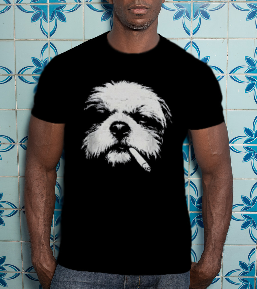Shih Tzu Dog Smoking Cigarette Face T-Shirt