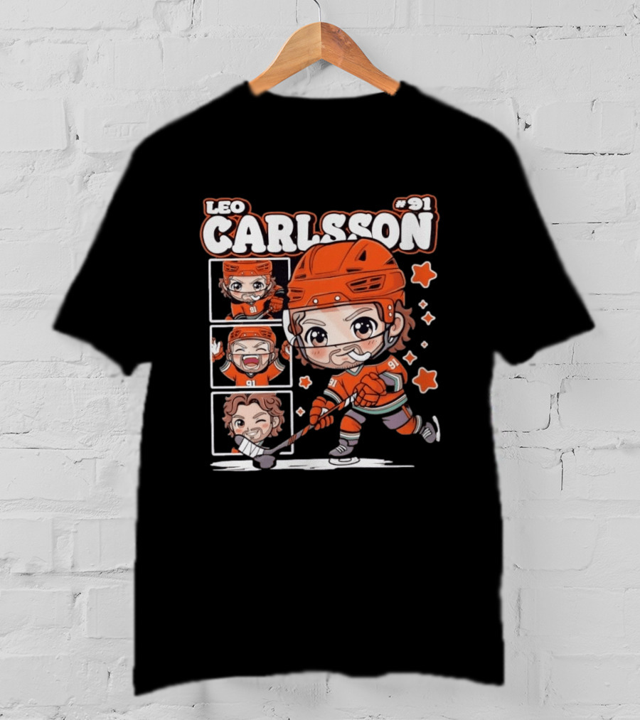 Leo Carlsson #91 Anaheim Ducks Chibi Anime Hockey T-Shirt