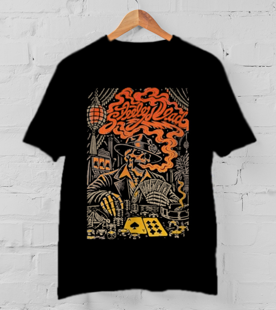 Steely Dead Skeleton Smoking Poker Playing Halloween Oct 31st Nectar T-Shirt