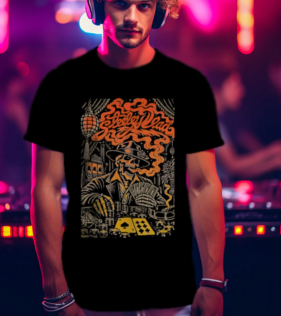 Steely Dead Skeleton Smoking Poker Playing Halloween Oct 31st Nectar T-Shirt